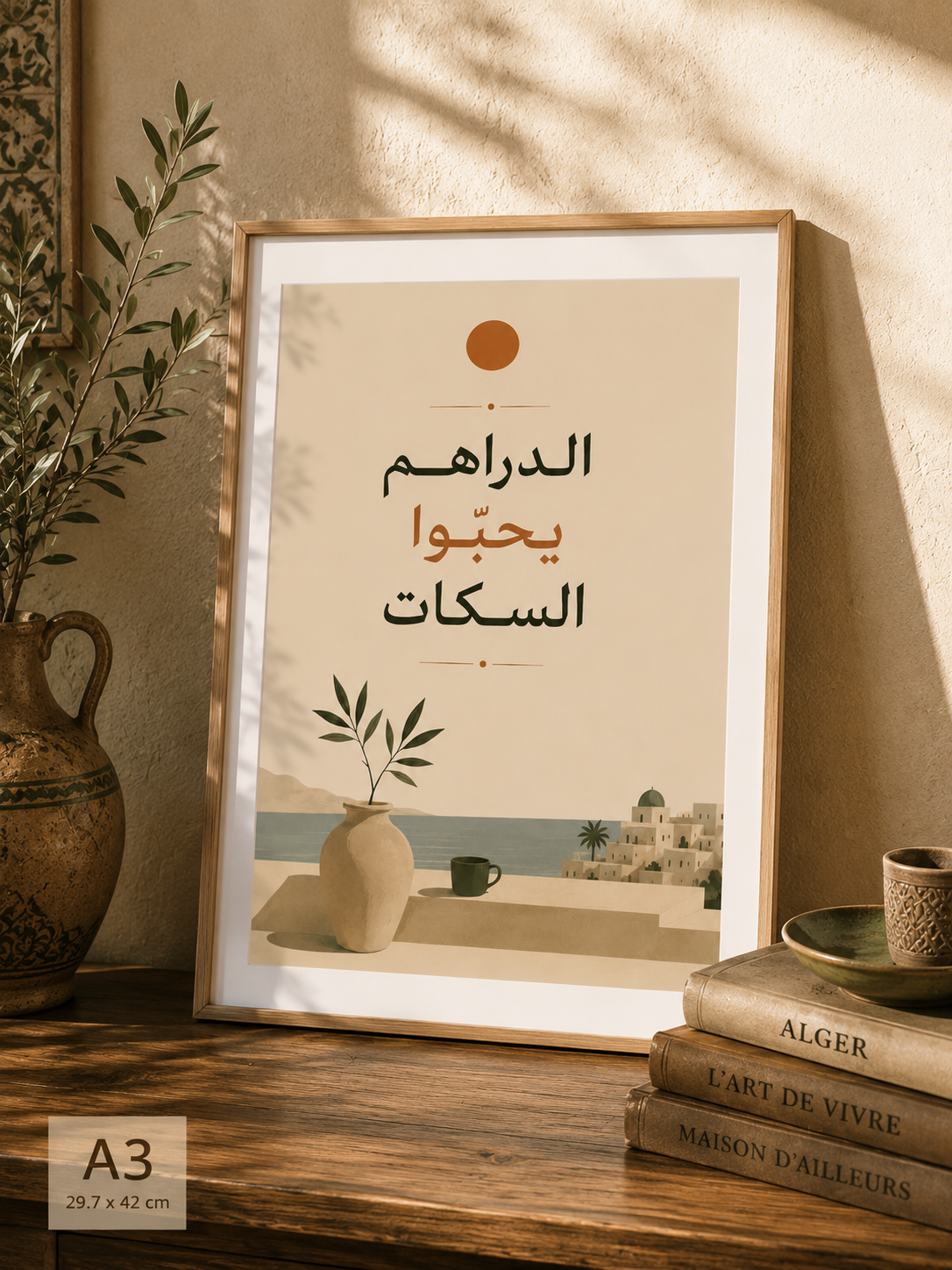 الدراهم يحبّوا السكات – Affiche minimaliste inspirée de la sagesse algérienne